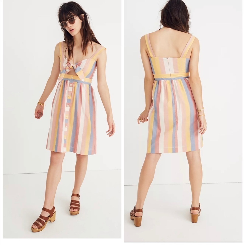 Madewell Tie-Front Cutout Dress in Sherbet Stripe Dress Size 2